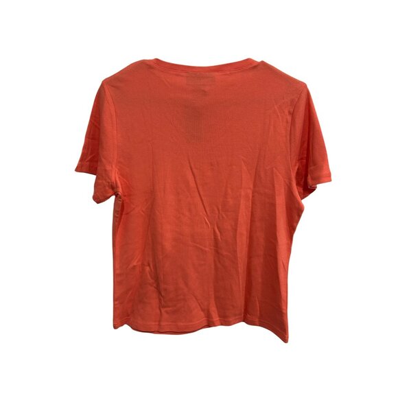 Karen Scott Short Sleeve Henley Top Rose Coral Sz Medium Cotton Essential NWT - Picture 2 of 9